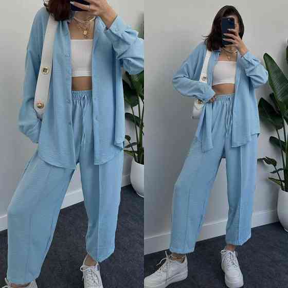 Женский легкий брючный костюм двойка: рубашка и брюки американский креп Одесса