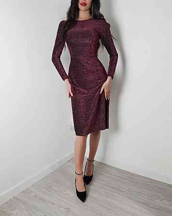 Женское романтичное праздничное платье миди из люрекса Марсала, 46-48 Одесса