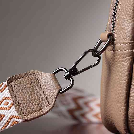 Практична жіноча сумка з накладною кишенею з натуральної шкіри Бежева (Vintage) Київ