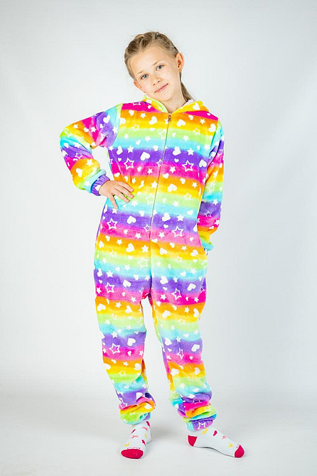 Детская пижама-кигуруми детский и подростковый,Единорог радужный, пижама -  комбинезон домашний на молнии топ Киев - изображение 1