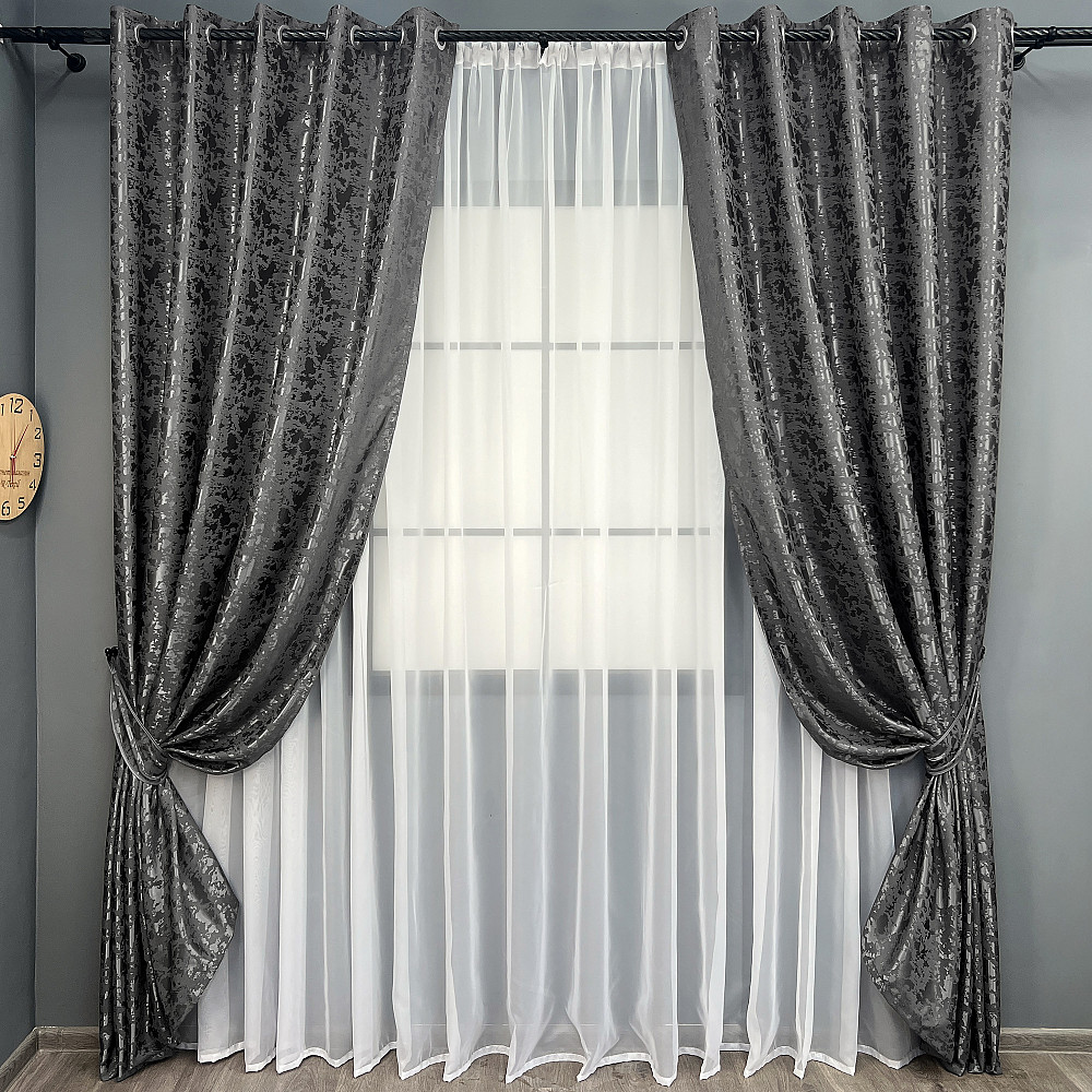 Комплект штор на люверсах VR-Textil Лен мрамор Pavliani ХО № 1267ш Серо-коричневый 150х250 см 2 шт (37-0100) Киев - изображение 12