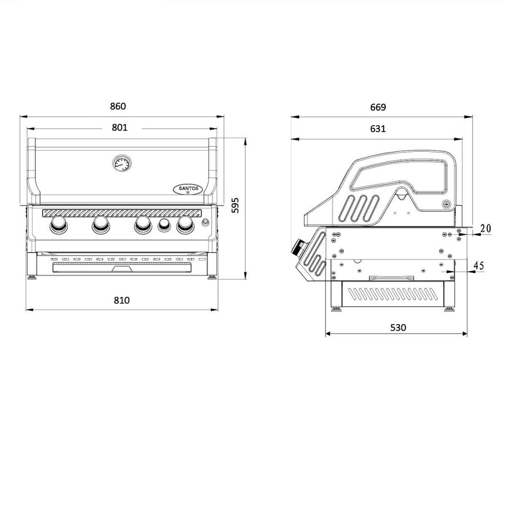 Вбудований газовий гриль SANTOS Free S-410 Black, з заднім пальником, чорний 890666 Код: 010946 Рівне - фото 4