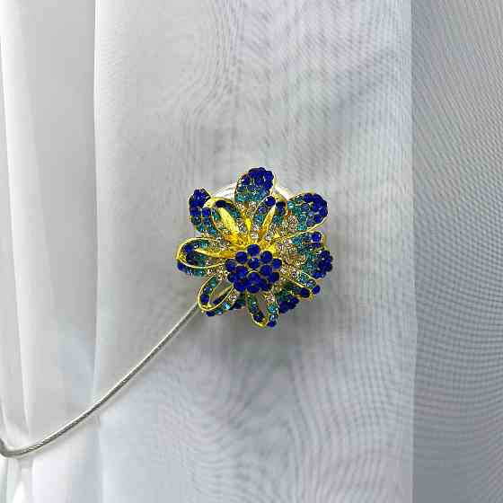 Магніти для штор та гардин "Flowers" набір 2 шт Синій з золотистим (81-199) Київ