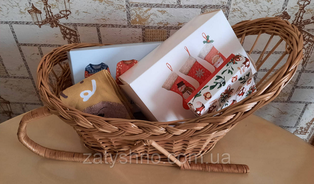 Санки кошик подарунковий| Кошик санки для подарунків з лози|Кошик плетений саночки для подарунків Київ - фото 7