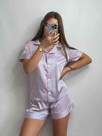 Жіноча сатінова піжама смужка Блакитно-Розовий M-L Харків