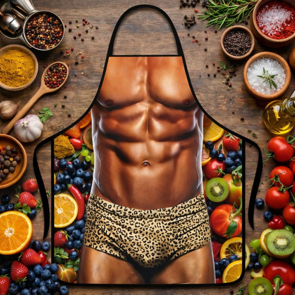 Фартух з приколом чоловік в леопардовій білизні 80 на 60 см різнобарвний Київ - фото 9