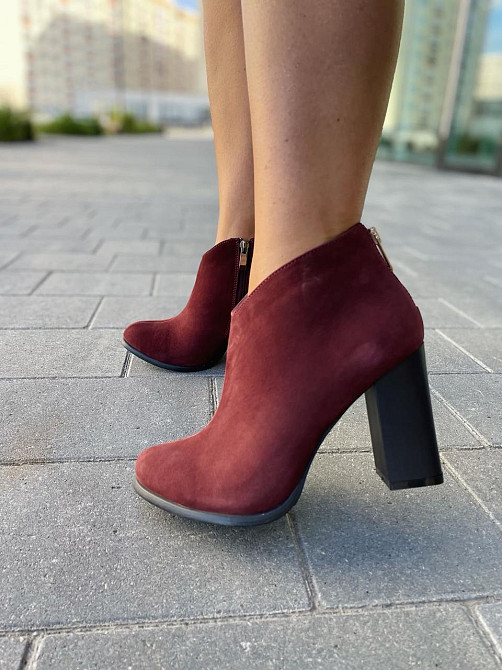 Женские ботинки 95з бордовые натуральная замша высота каблука 9см размер 37р. (1213) Коломия - фото 8