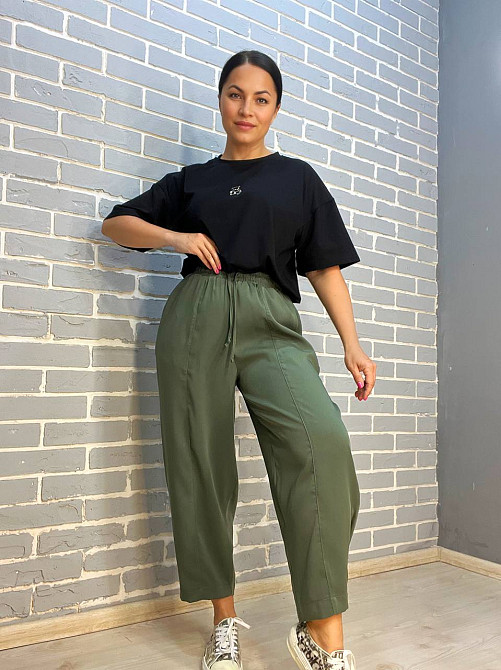 Брюки жіночі Mix Ray 4307 МОМ з резинкою та шнурком на талії, хакі, L Київ - фото 5
