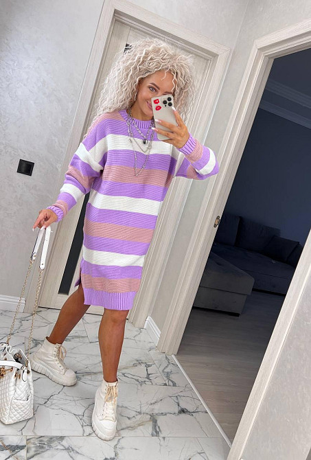 Жіноча стильна в'язана сукня-туніка в смужку Київ - фото 4