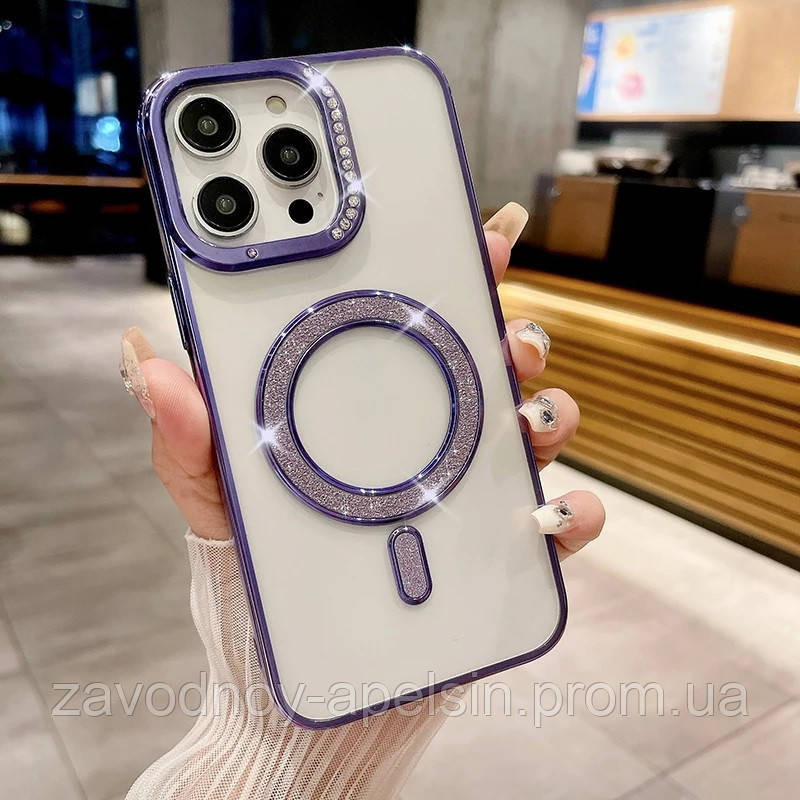 Iphone 15 Pro Max Чехол магнит Стразы Diamond (фиолетовый) Одесса - изображение 1