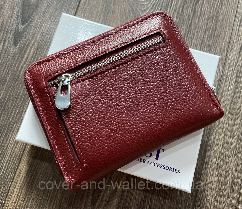 Невеликий жіночий гаманець із натуральної шкіри на блискавці бордового кольору ST Leather Київ - фото 2