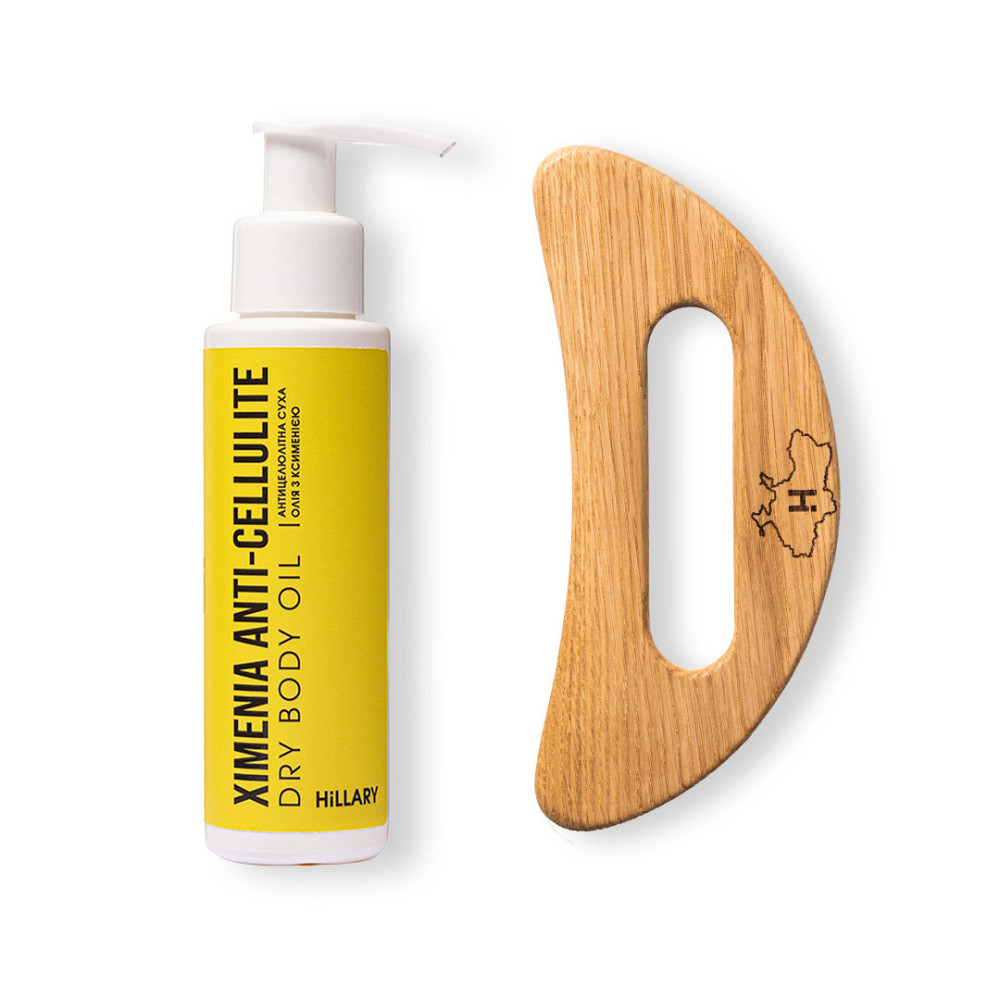 Шкребок гуаша для тіла дерев‘яний + Антицелюлітна суха олія з ксименією 250 мл Киев - изображение 1