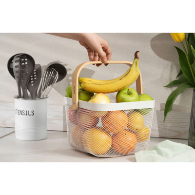 Фруктовница Ardesto Midori з ручкою 25х24.5х18см, метал, дерево, білий (AR0901W) Винница - изображение 6