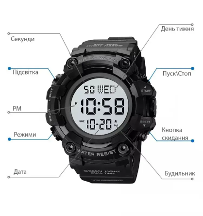 Тактичний чоловічий годинник Skmei 1968 Чорний з білим циферблатом Київ