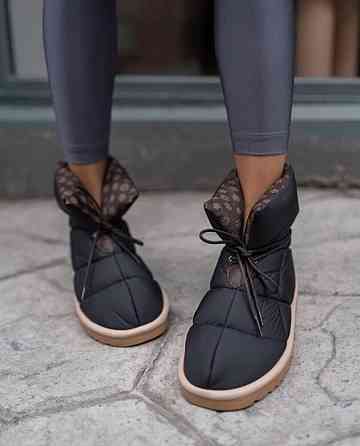 Дутіки жіночі Туреччина чорні плащівка зима висота 20см (5201) 38р.39р.40р. Коломыя