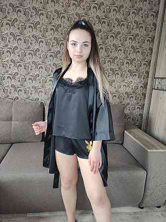 Комплект халат піжама жіноча з мереживом майка+шорти Чорний XS Харків