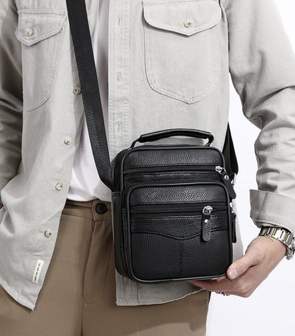 Чёрная кожаная мужская сумка-барсетка Tiding Bag Киев - изображение 3