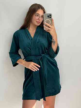 Халат жіночий плюш велюр під пояс Смарагд M Харків