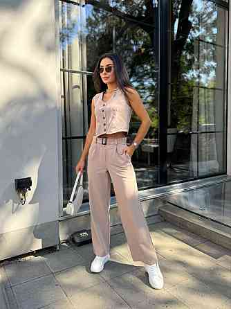 Женский брючный костюм двойка: жилет и брюки турецкая костюмка Капучино, 42 Одесса