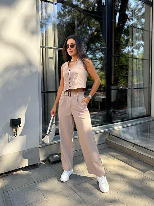 Жіночий брючний костюм двійка: жилет і штани турецька костюмка Капучино, 42 Одеса - фото 6