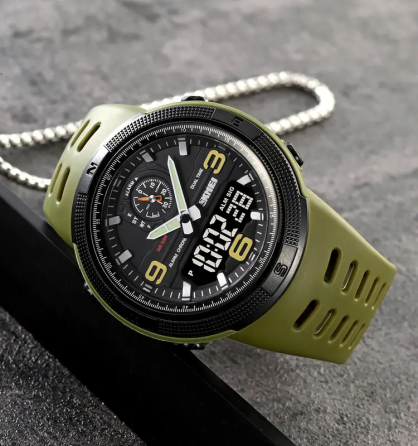 Чоловічий спортивний годинник Skmei 1655 (Зелений з чорним табло) Київ