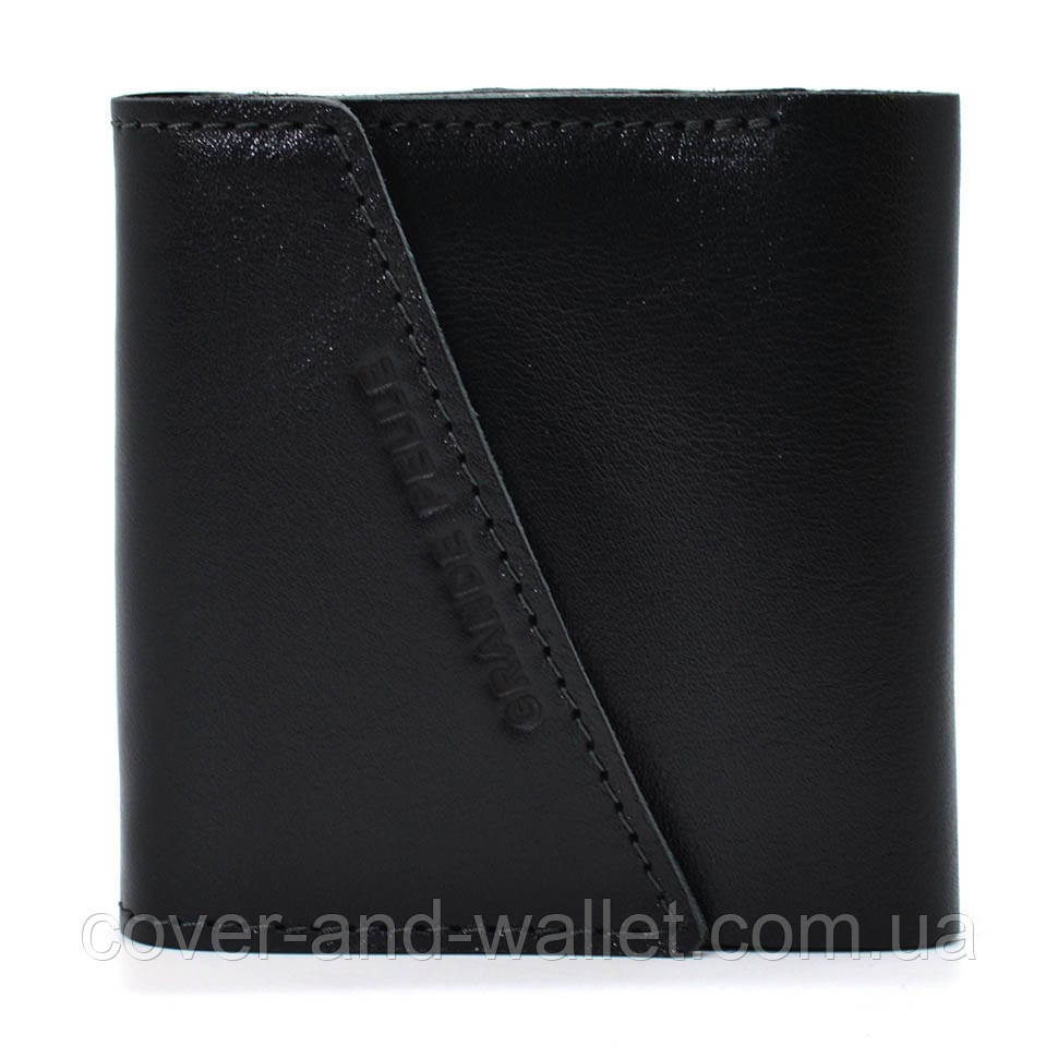 Маленький чоловічий гаманець із італійської шкіри чорного кольору на магніті Grande Pelle 910410 Київ - фото 2