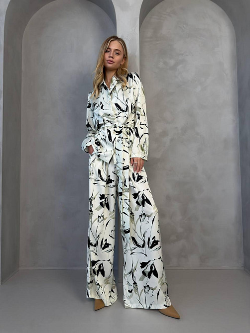 Жіночий стильний вільного крою костюм із шовку сатину Одеса - фото 1