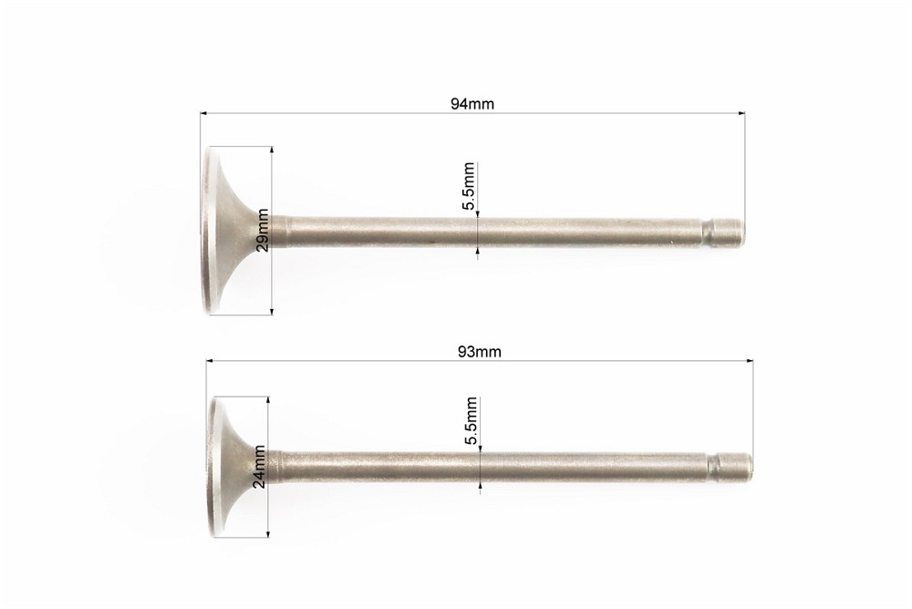 Клапана випускний (h-93; d-24), впускний (h-94; d-29) повний к-кт 2шт 125cc Київ - фото 2