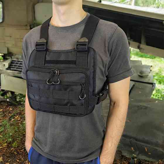 Чоловіча тактична нагрудна сумка розвантаження через плече чорна компактна міцна чорна розвантаження Київ