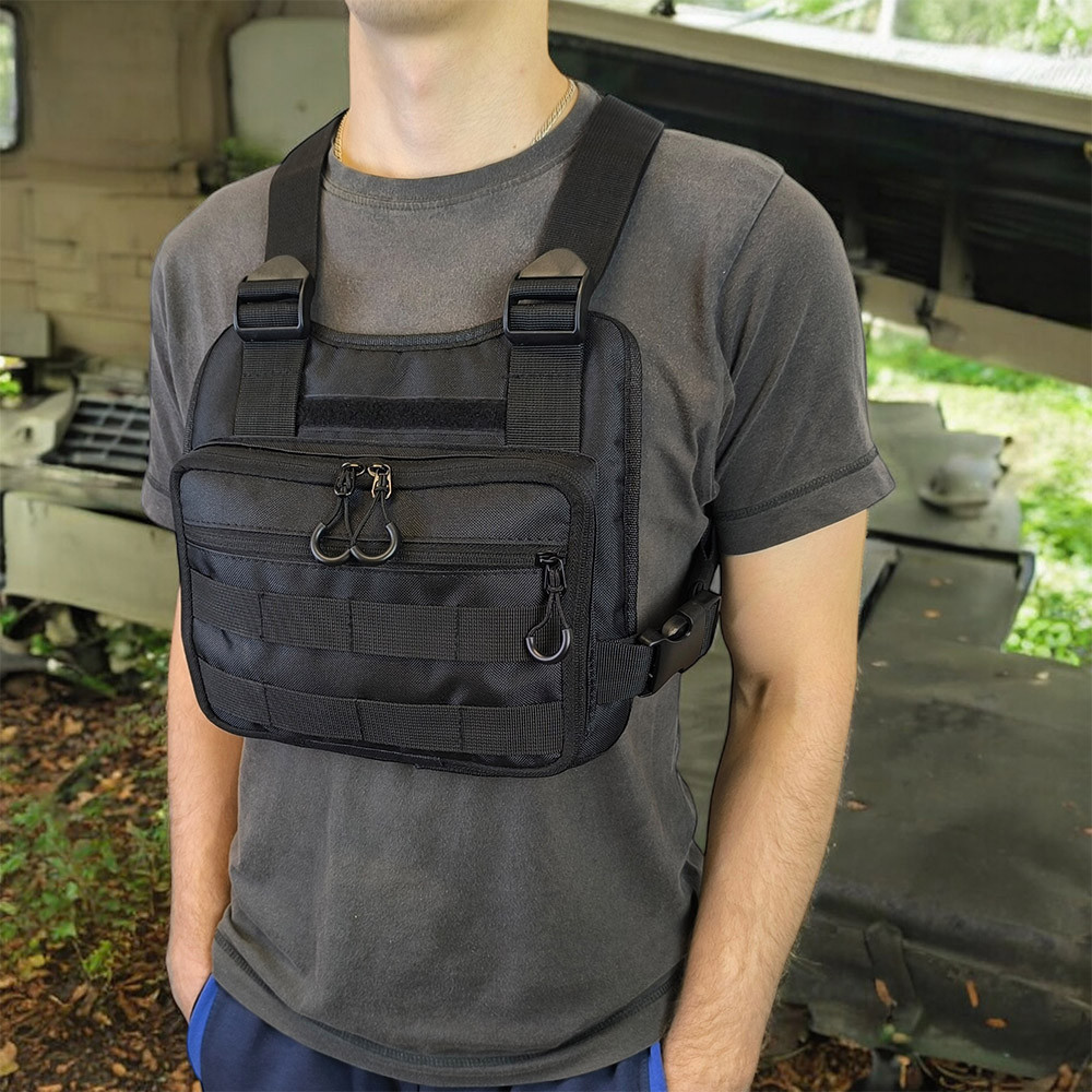 Чоловіча тактична нагрудна сумка розвантаження через плече чорна компактна міцна чорна розвантаження Київ - фото 3