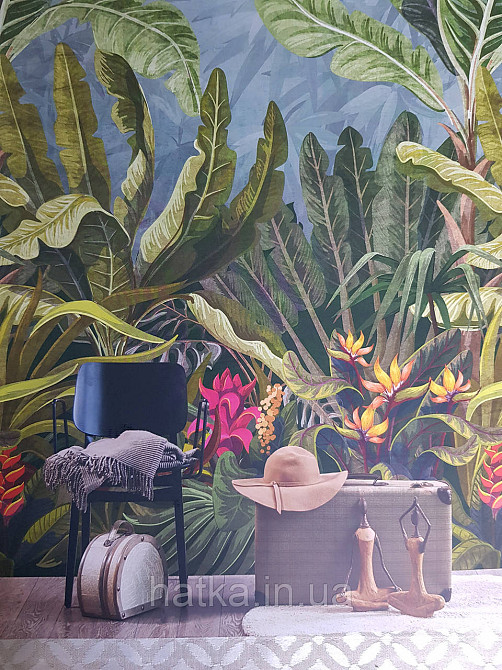 Шпалери вінілові Grandeco One roll one motif 1.59x2.8 панно лісорізне листя квіти зелені Київ - фото 1