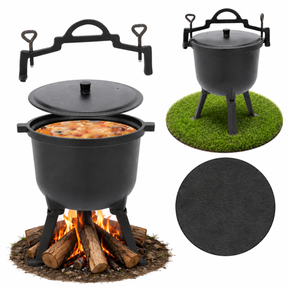 Туристический чугунный котелок 8 л Garden Line на 3 ножках с крышкой и ручкой для переноски (Польша) Киев