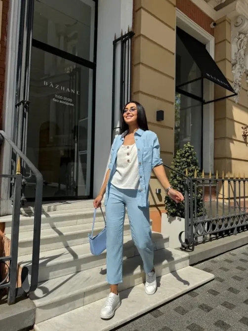 Женский летний костюм Рубашка из трёх частей Футболка Футболка Шёлковый креповый жнец Одесса - изображение 15