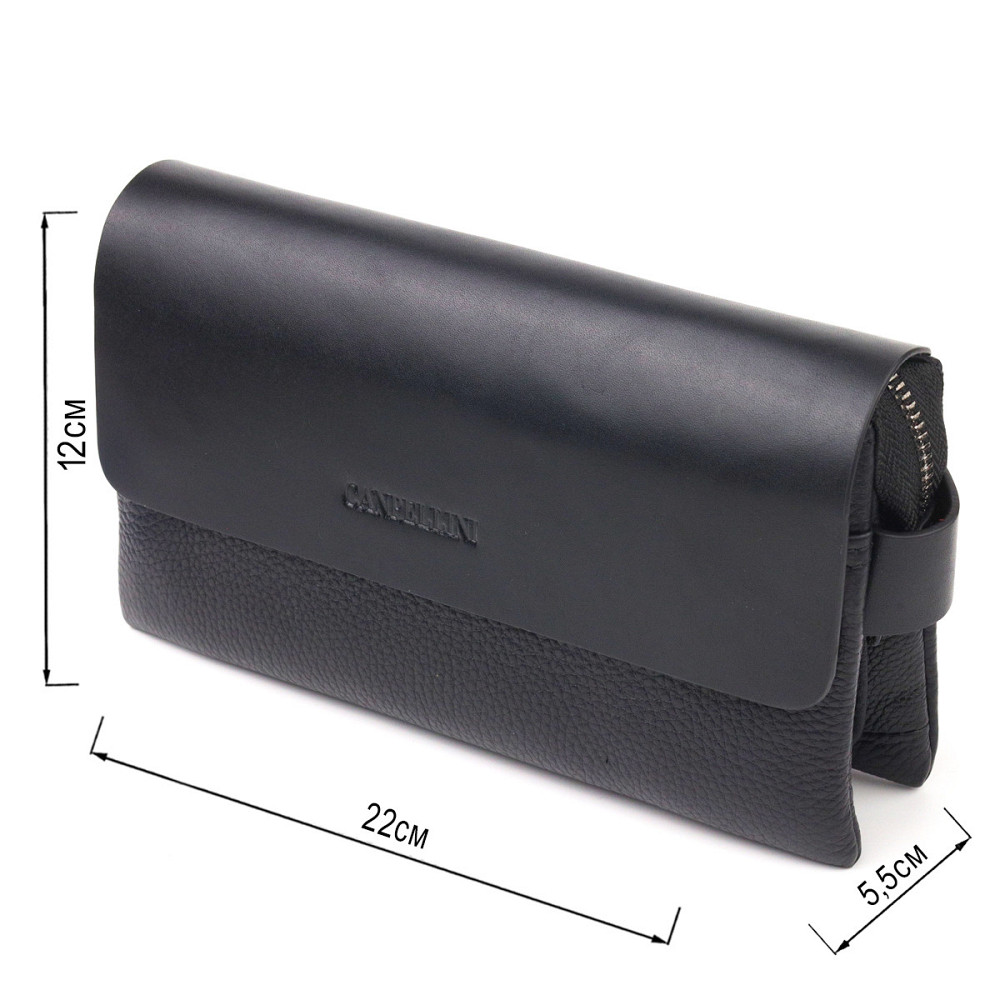 Красивый мужской клатч из натуральной комбинированной кожи CANPELLINI 21564 Черный Киев - изображение 9