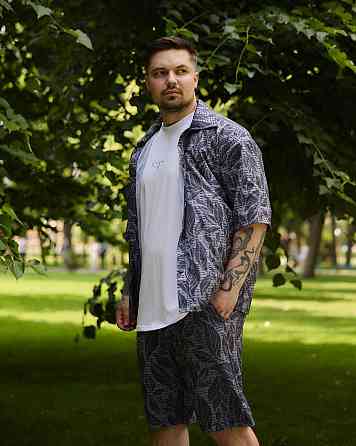 Чоловічий літній костюм сорочка з коротким рукавом і шорти літній комплект для чоловіків на літо двійка сірий Одеса