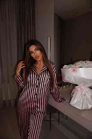 Женская шелковая пижама двойка в полоску Черный, 44/46 Одесса