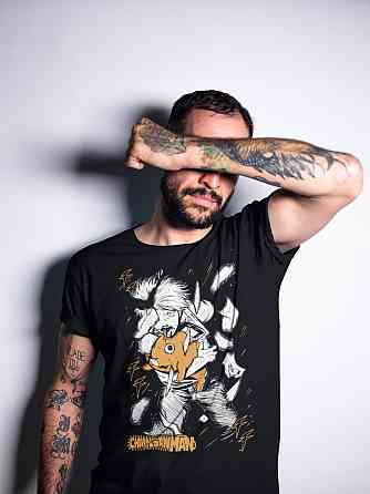 Футболка чоловіча з аніме принтом Людина-бензопила оверсайз (S/M/L) Чорний AnimeJ0480 Дніпро