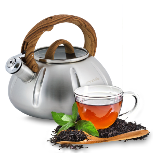 Чайник 3л із нержавіючої сталі зі свистком і скляною кришкою (ручки: зелена, синя, дерево) KAMILLE 0 Житомир - фото 6