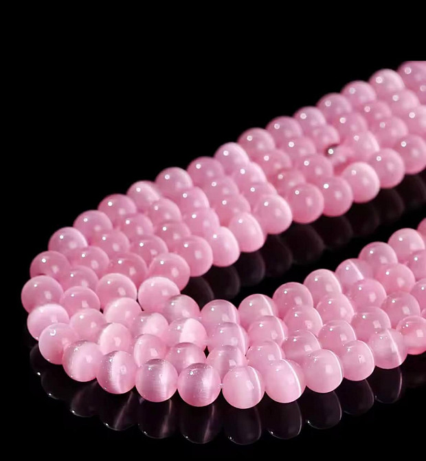 Бусины кошачий глаз розовые 8 мм 45 шт круглые бусины для браслетов и украшений Киев - изображение 2