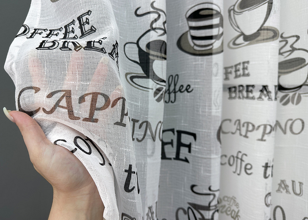 Кухонная тюль-арка VR-Textil № 1791т-1210т лен белый с черным 300х155 см (53-0069) Киев - изображение 3