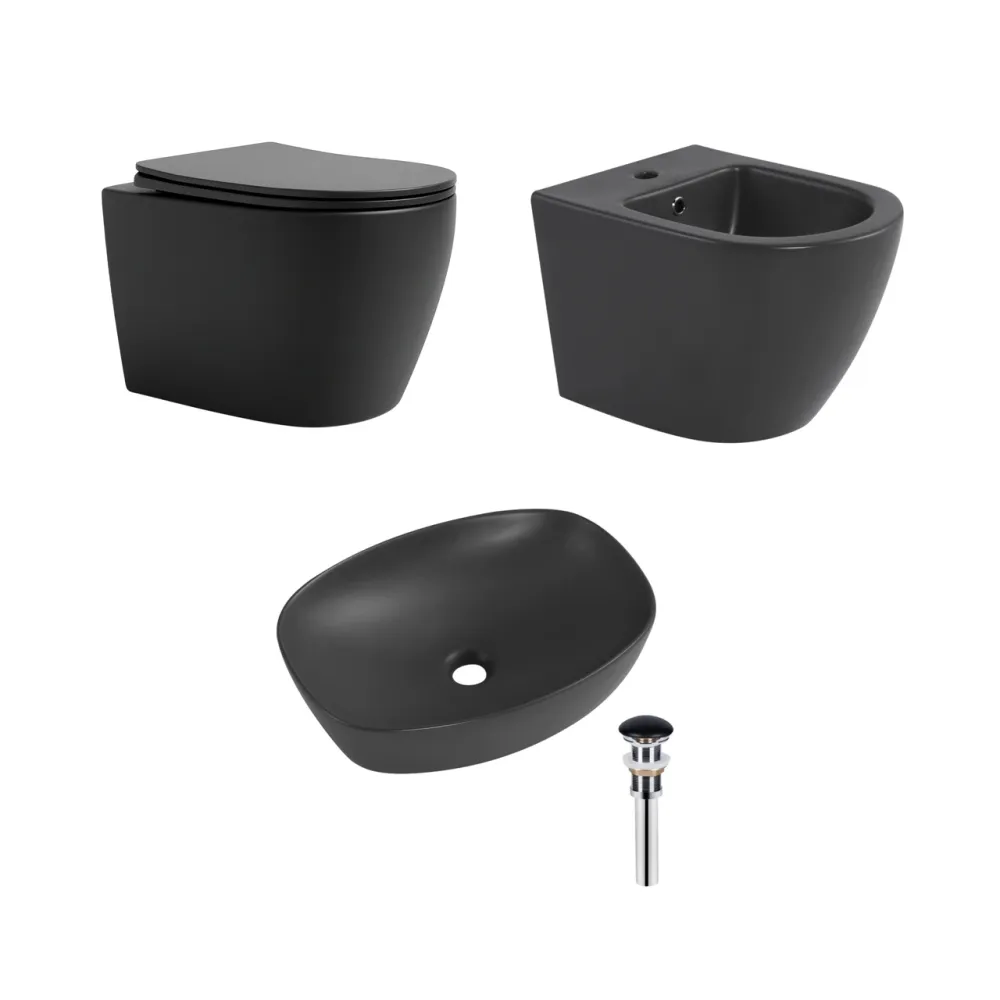 Комплект Qtap Robin Anthracite 3 в 1: унітаз підвісний Ultra Quiet + біде підвісне + раковина накладна QTROBAN49157 Київ - фото 12