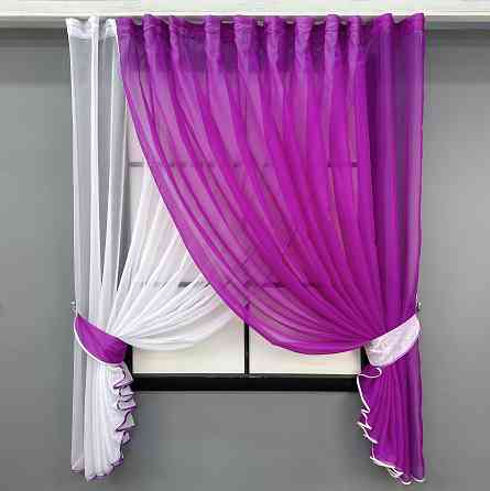 Кухонные шторки VR-Textil № 060к «Дуэт» с подвязками фуксия с белым 330х170 см (52-1206) Киев