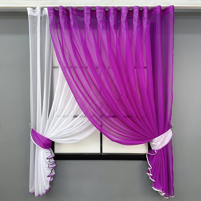 Кухонные шторки VR-Textil № 060к «Дуэт» с подвязками фуксия с белым 330х170 см (52-1206) Киев - изображение 1