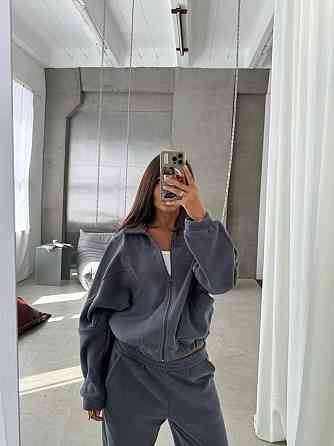Жіночий теплий спортивний костюм: кофта та штани турецький двосторонній фліс Графіт, 46/48 Одеса
