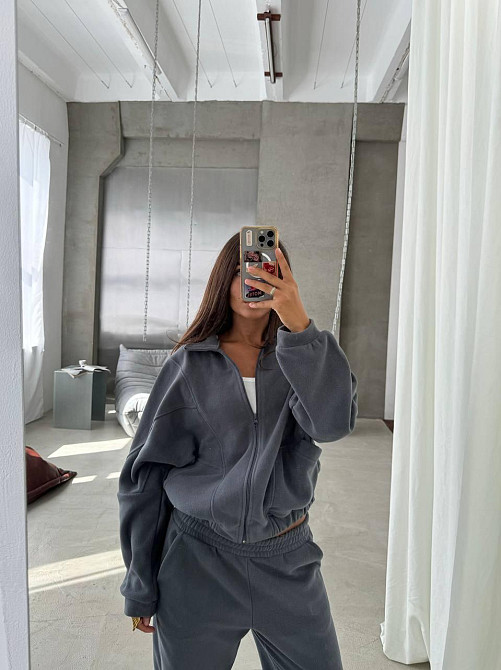 Жіночий теплий спортивний костюм: кофта та штани турецький двосторонній фліс Графіт, 46/48 Одеса - фото 5