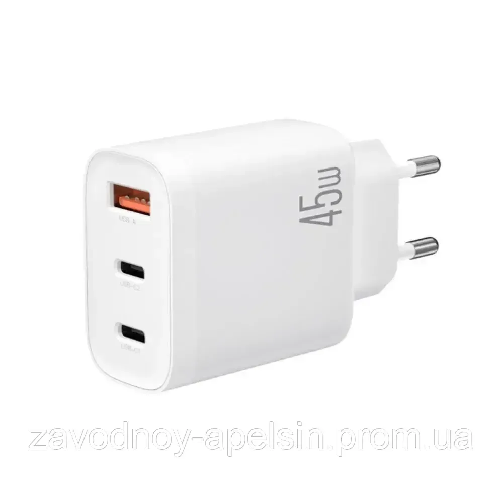 Мережевий адаптер Блок PD45W/QC18W 2USB-C+1USB-A (XO) Одеса - фото 1