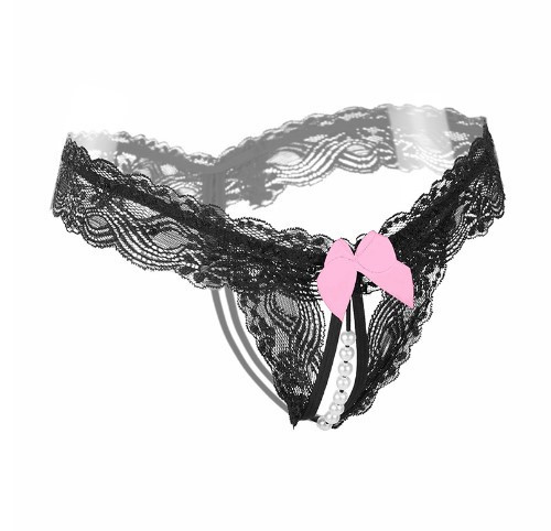 Стрінги з бусинками та бантиком чорні - розмір універсальний (на резинці), 15% нейлон, 85% поліестер Київ - фото 2