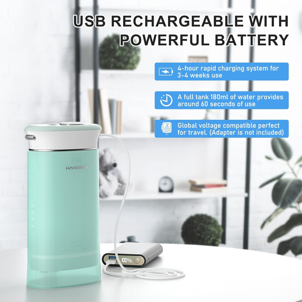 Ирригатор для зубов Hangsun HOC600, беспроводной портативный, IPX7, 3 режима, 8 уровней давления, 6 насадок, аккумуляторный, зелен Киев - изображение 7