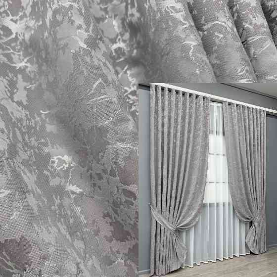 Комплект готових штор VR-Textil Льон мармур Royal Touch № 2007ш Світло-сірий 270х270 см 2 шт (33-1306) Київ