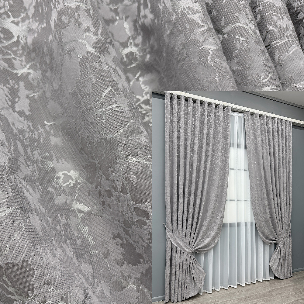 Комплект готових штор VR-Textil Льон мармур Royal Touch № 2007ш Світло-сірий 270х270 см 2 шт (33-1306) Київ - фото 1